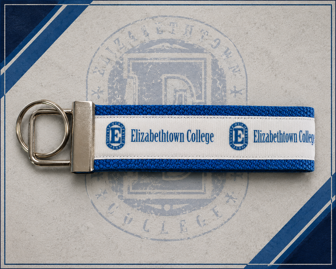 Elizabethtown College Wristlet Keychain – Blue & White Collegiate Key Fob