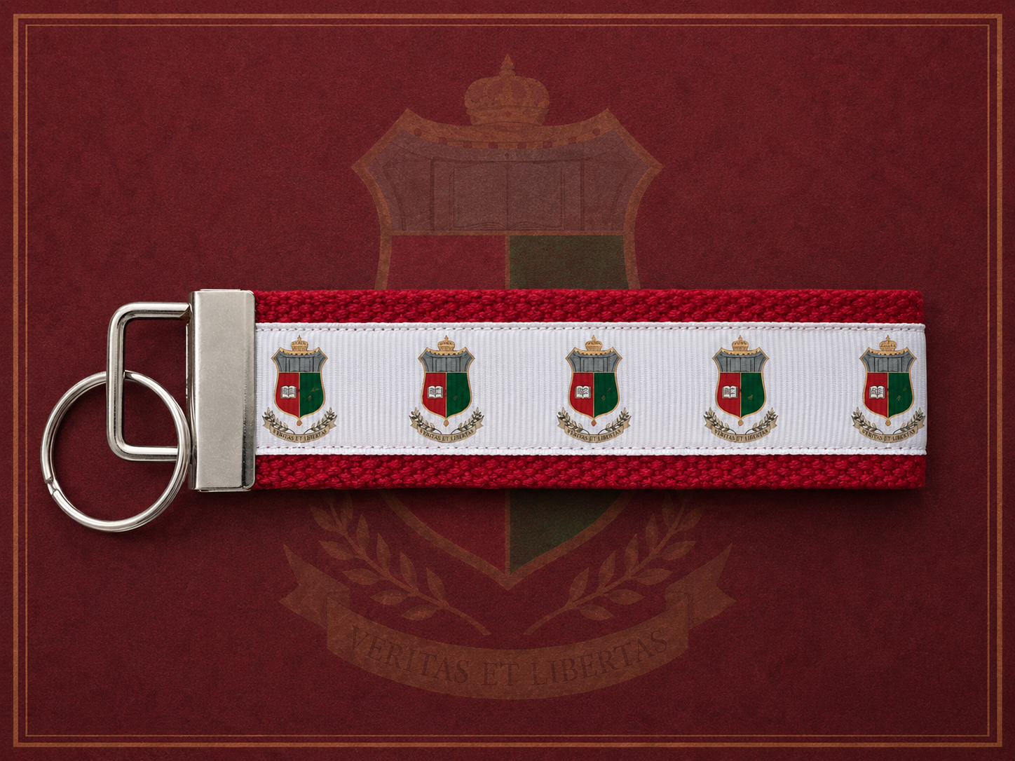 Saint Charles Borromeo Seminary Wristlet Keychain – Red & White Collegiate Crest Key Fob