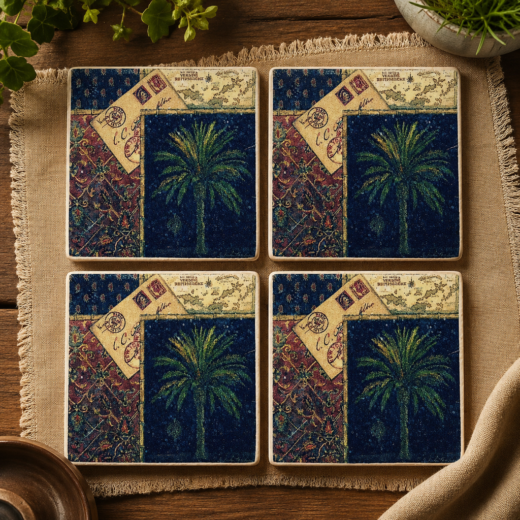 Palm Tree Ceramic Tile Coasters (set of 4)