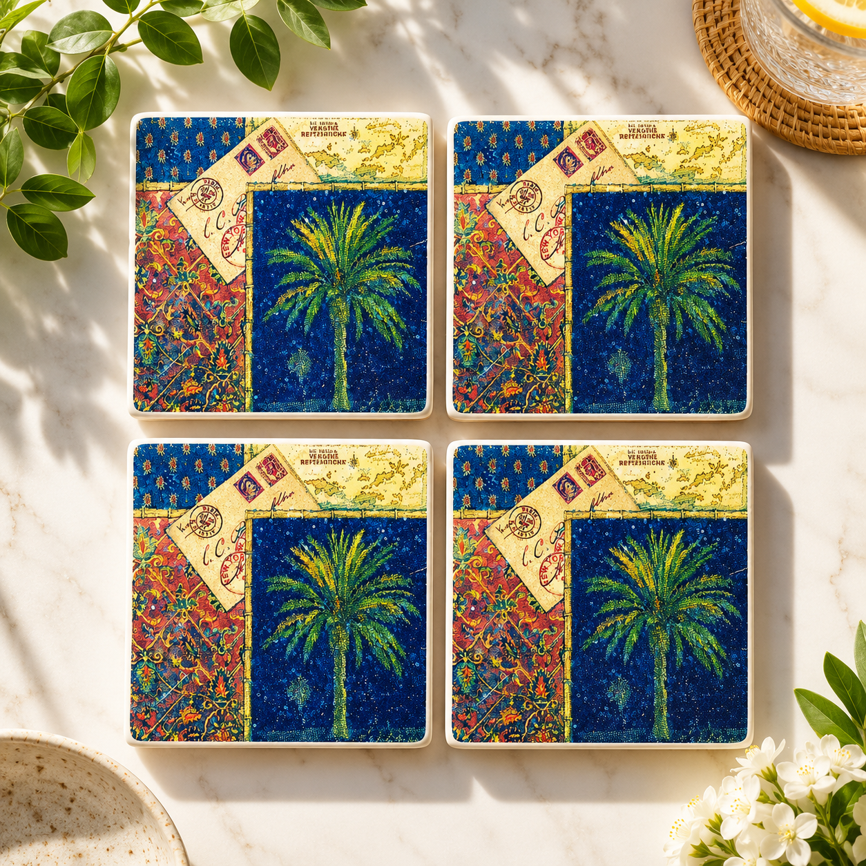 Palm Tree Ceramic Tile Coasters (set of 4)