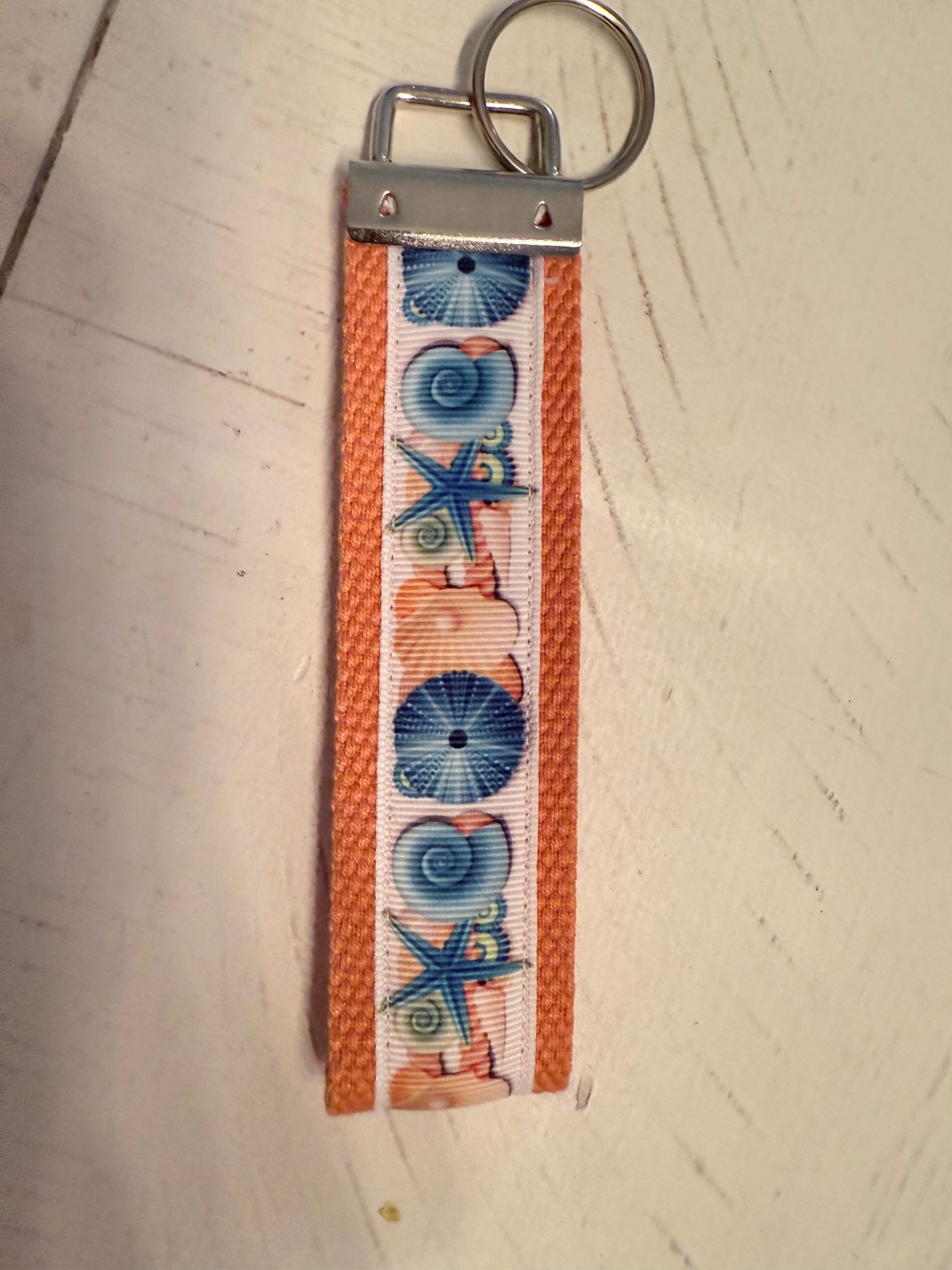 Orange and Blue Starfish and Sanddollar Cotton Webbing Keychain/Keyfob/Wristlet