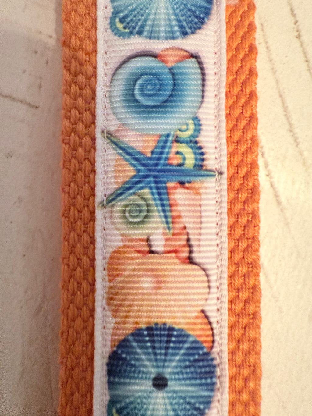 Orange and Blue Starfish and Sanddollar Cotton Webbing Keychain/Keyfob/Wristlet