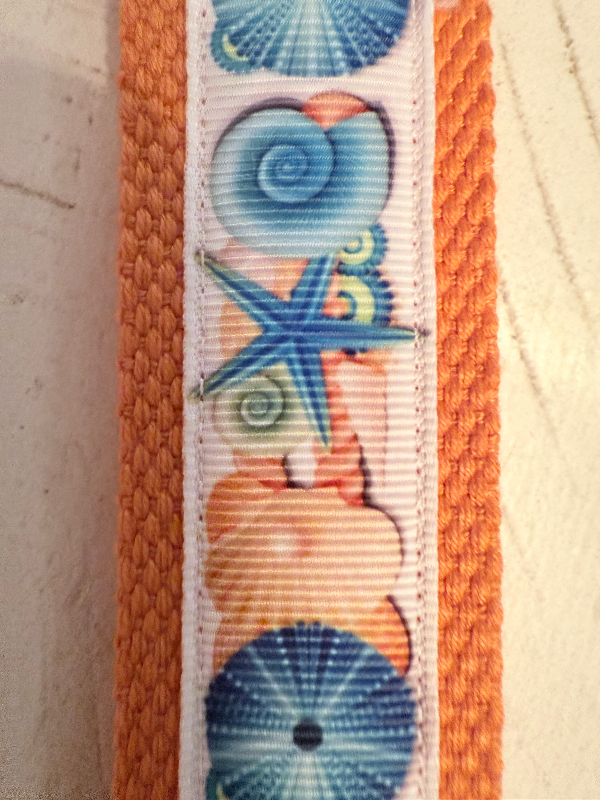 Orange and Blue Starfish and Sanddollar Cotton Webbing Keychain/Keyfob/Wristlet