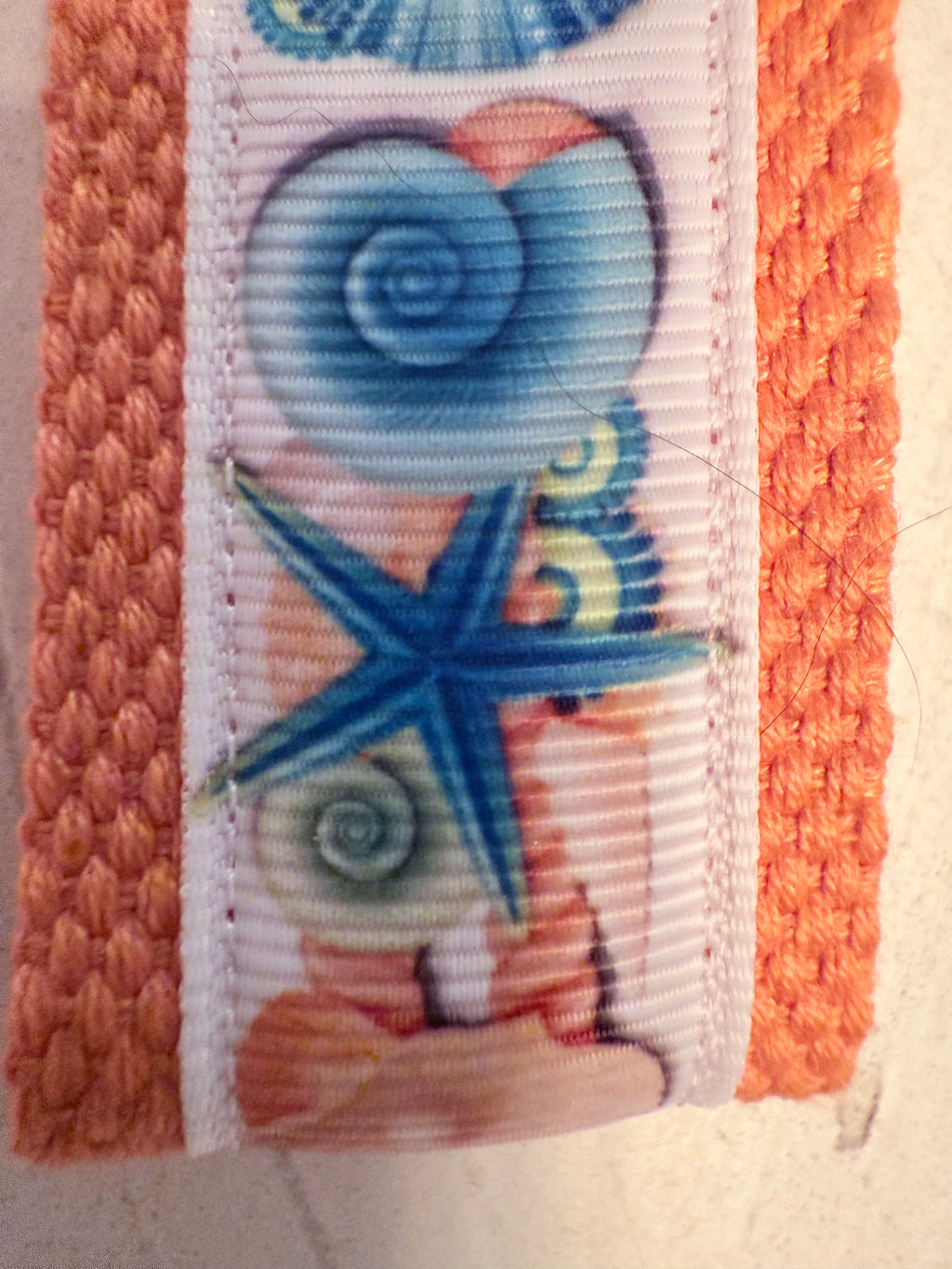 Orange and Blue Starfish and Sanddollar Cotton Webbing Keychain/Keyfob/Wristlet