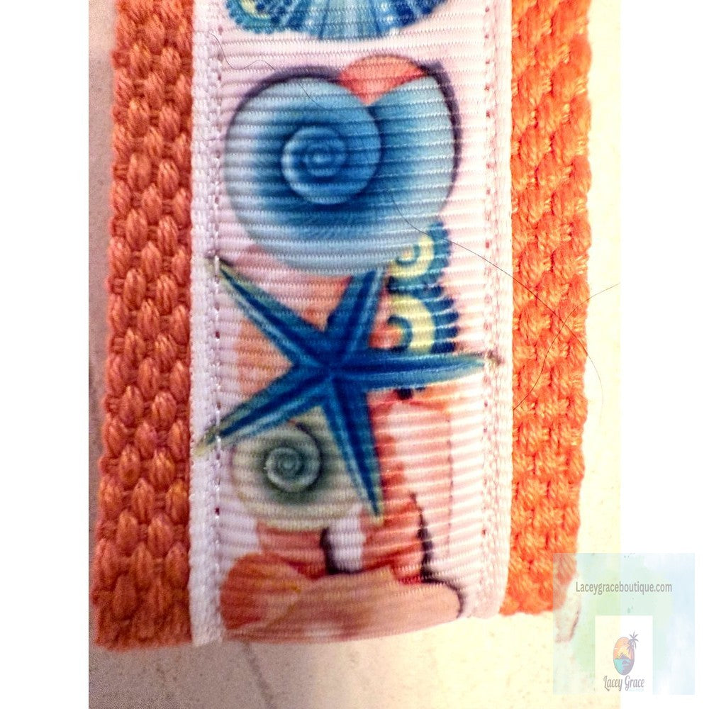 Orange and Blue Starfish and Sanddollar Cotton Webbing Keychain/Keyfob/Wristlet