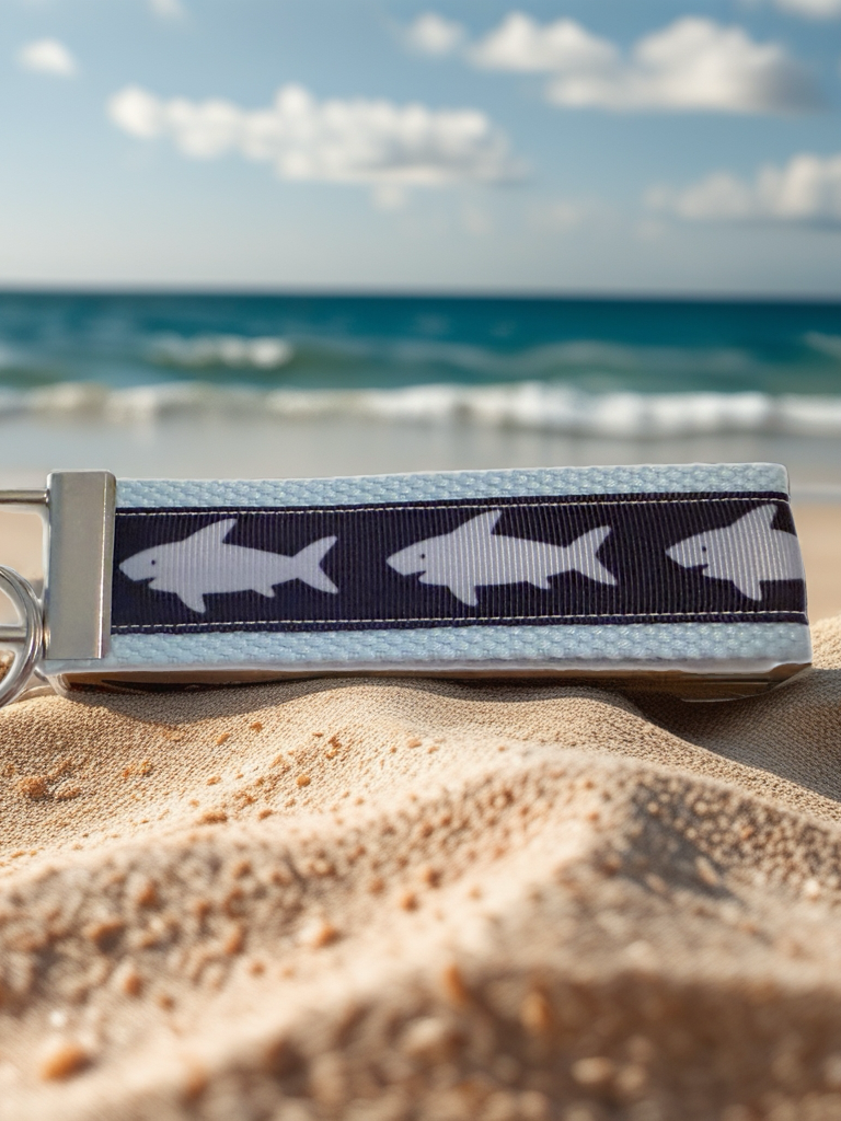 Shark Lover Cotton Webbing Keychain/Wristlet/Keyfob