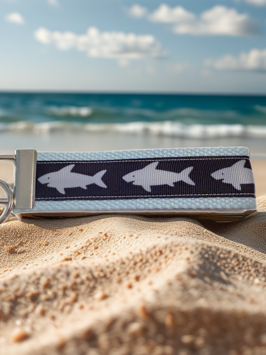 Shark Lover Cotton Webbing Keychain/Wristlet/Keyfob