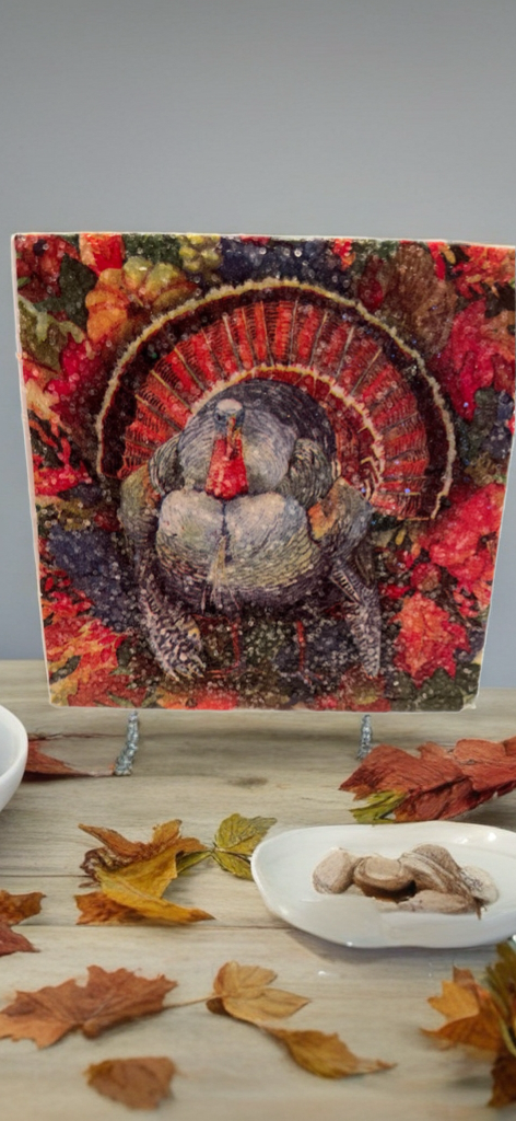 🦃 Thanksgiving Turkey Coaster Set (4) – Handmade, Water-Resistant, Gift-Ready