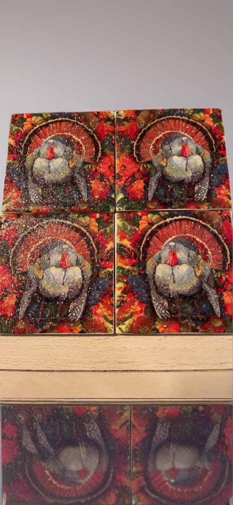 🦃 Thanksgiving Turkey Coaster Set (4) – Handmade, Water-Resistant, Gift-Ready