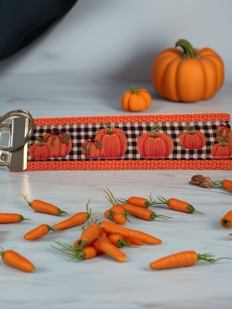 🎃 Pumpkin Patch Wristlet Keychain – Cozy Fall Gingham Style