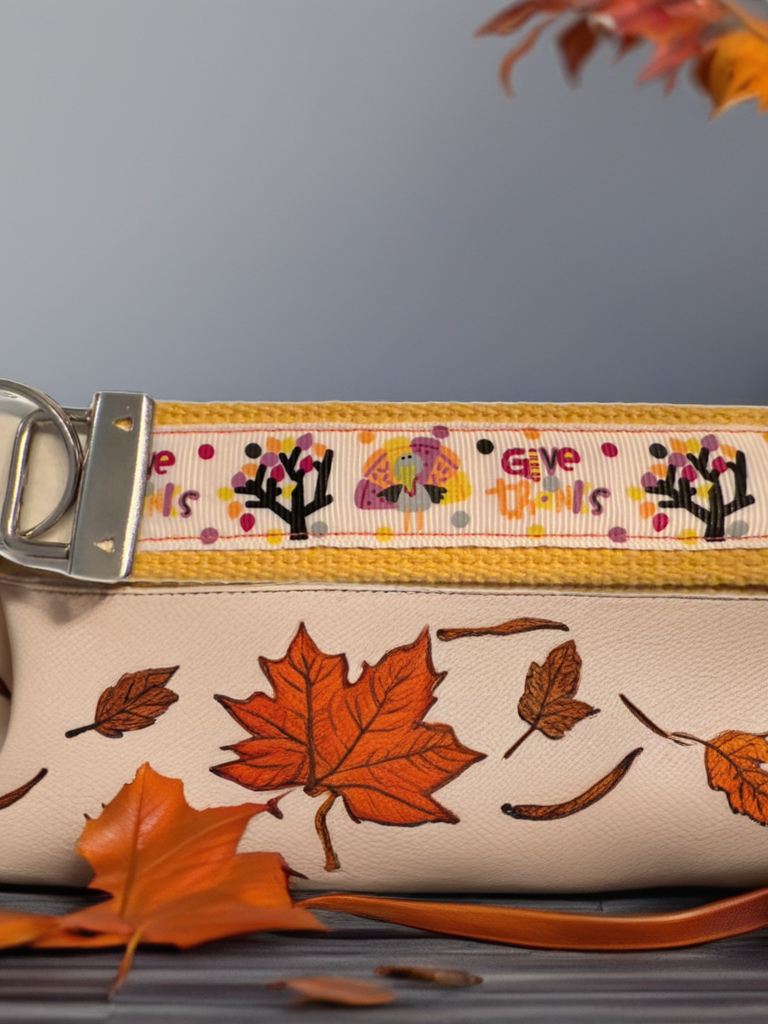 🦃 “Give Thanks” Fall Wristlet Keychain – Festive Thanksgiving Accessory