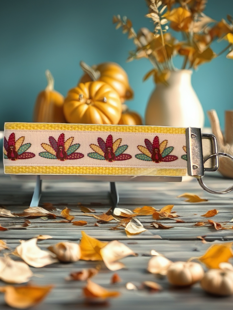 🦃 Thanksgiving Feather Wristlet Keychain – Fall Turkey-Inspired Accessory