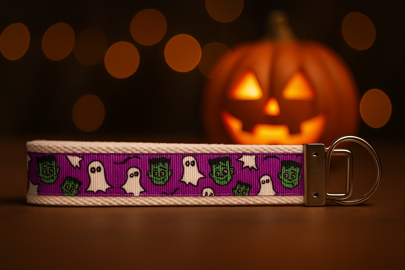 🎃 Spooky Halloween Wristlet Keychain – Ghosts, Frankensteins & Fun!