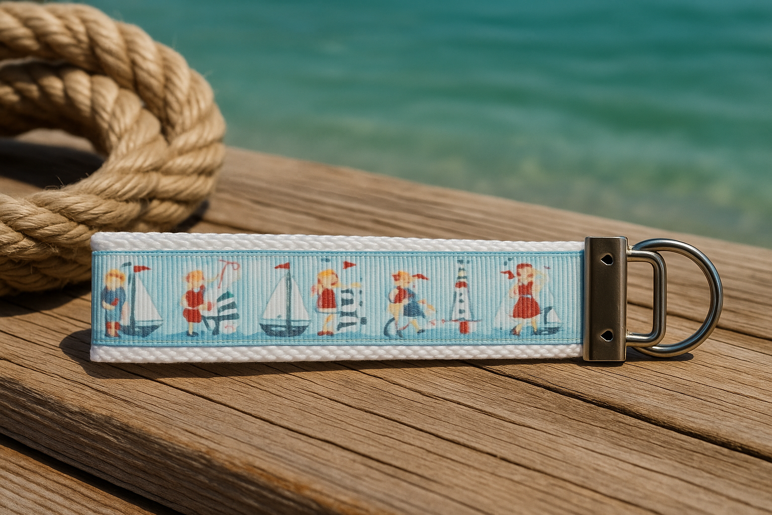 ⚓ Nautical Wristlet Keychain – Sailboats, Lighthouses & Coastal Charm! 🌊