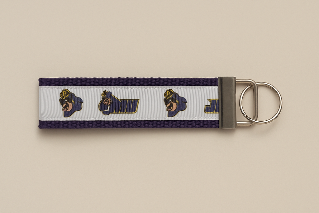 💜 JMU Dukes Wristlet Keychain – Purple & Gold Pride On the Go! 🟨