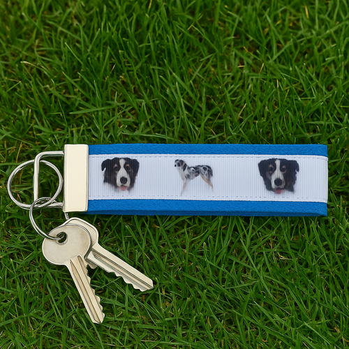 Australian Shepherd Dog Lover Keychain – Blue Webbing