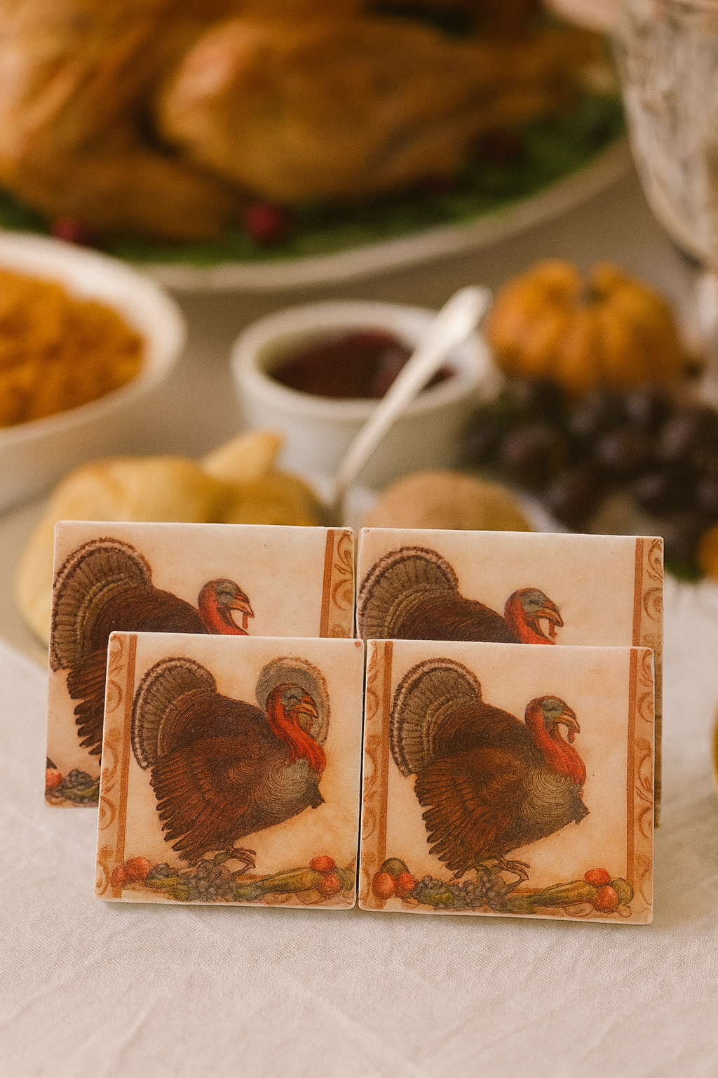 Thanksgiving Turkey Coaster Set – Festive Fall Décor for Your Holiday Table
