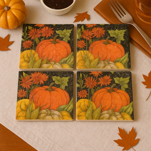 Autumn Pumpkin Coaster Set – Festive Fall Décor for Your Table
