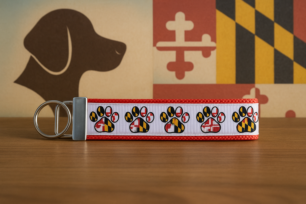State of Maryland Paw Print Cotton Webbing Keychain/wristlet/keyfob