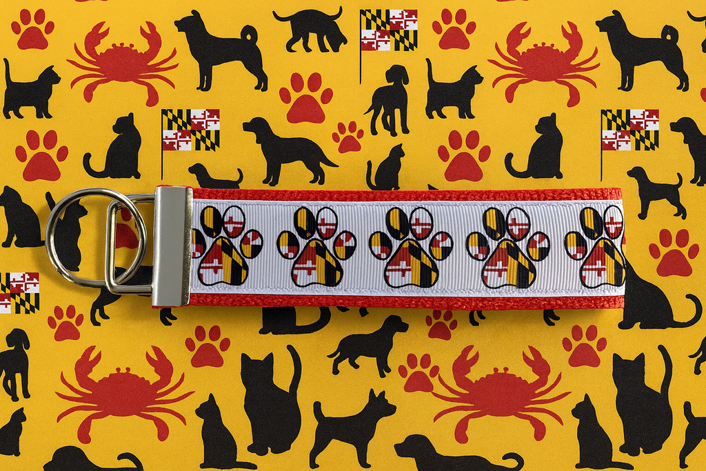 State of Maryland Paw Print Cotton Webbing Keychain/wristlet/keyfob