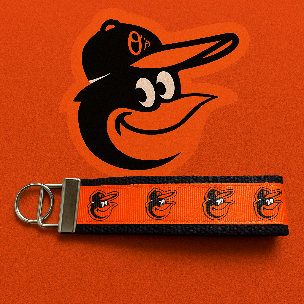 Baltimore Orioles Orange and Black, Cotton Webbing Keychain/ Key fob