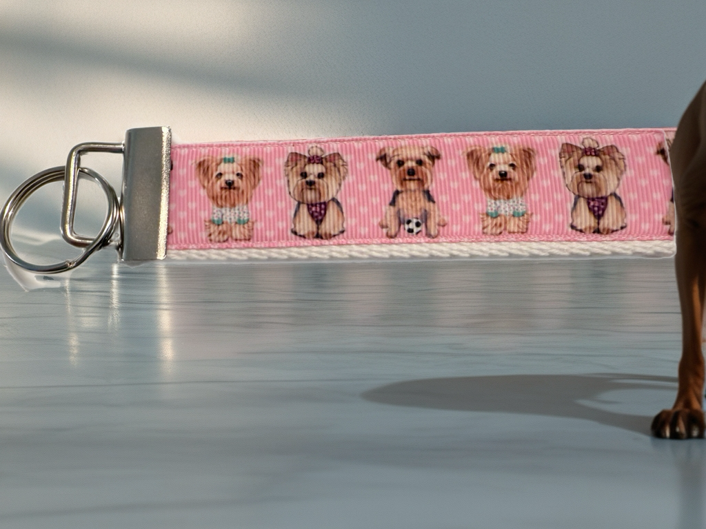 Pink Yorkie Keychain Wristlet – Cute & Playful Dog Lover Gift