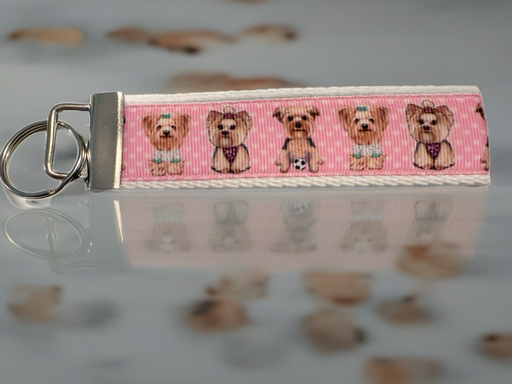 Pink Yorkie Keychain Wristlet – Cute & Playful Dog Lover Gift