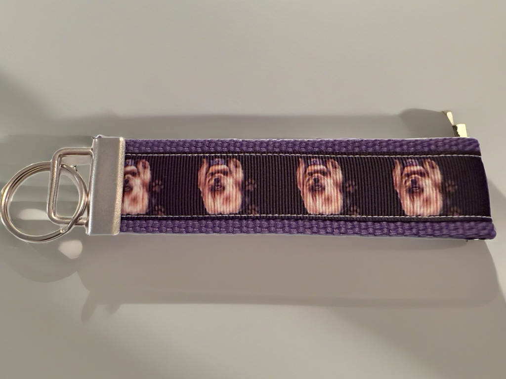 Yorkie Lover Purple Wristlet Keychain – Hands-Free Dog Mom Gift