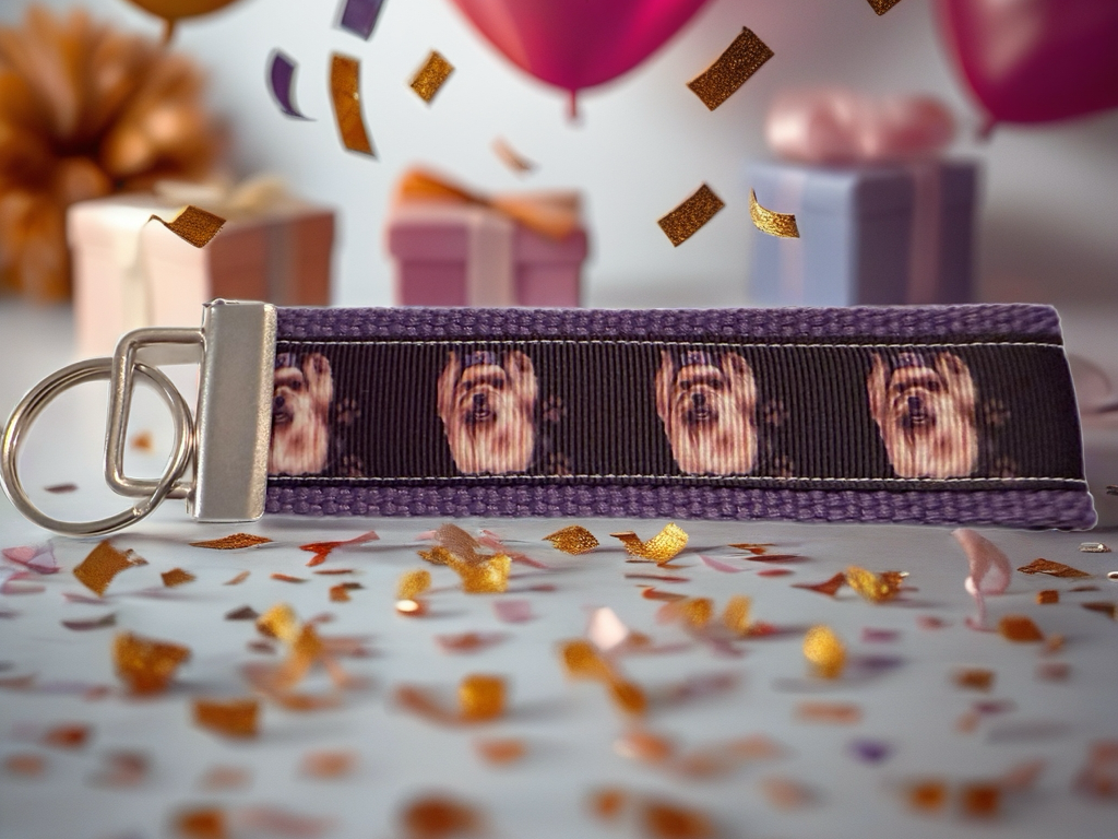 Yorkie Lover Purple Wristlet Keychain – Hands-Free Dog Mom Gift