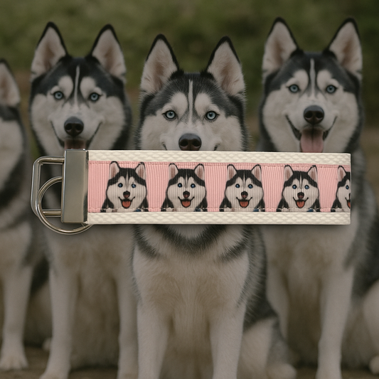 Husky Dog Lover Keychain – Wristlet Style Key Fob