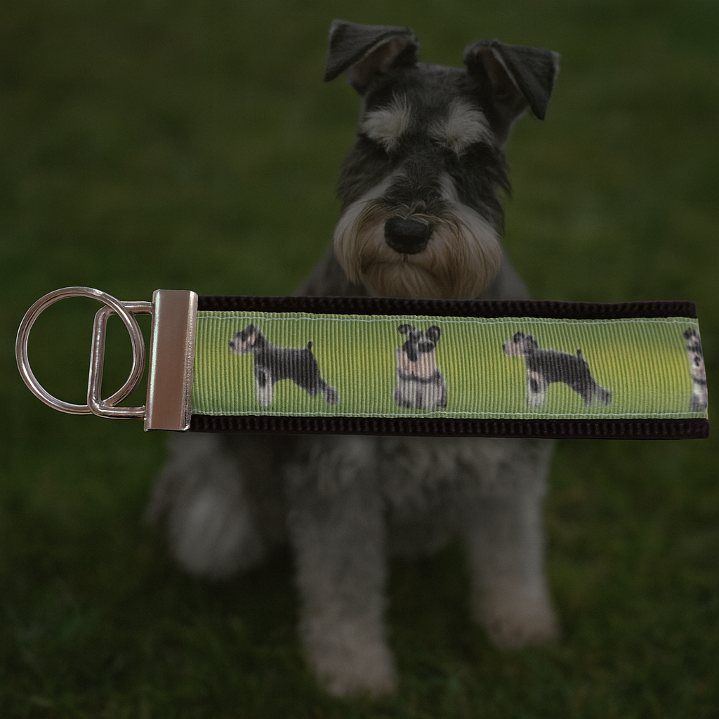 Schnauzer Lover Keychain Wristlet – Black & White Webbing Options