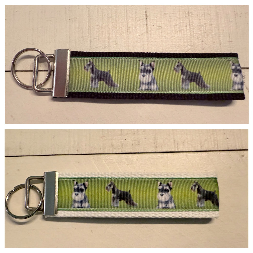 Schnauzer Lover Keychain Wristlet – Black & White Webbing Options