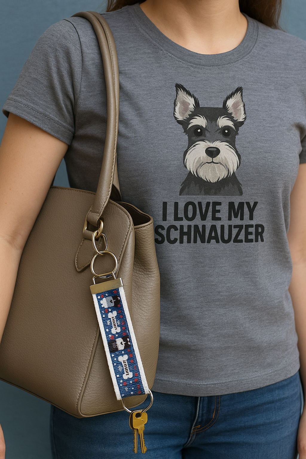 I Love My Dog Schnauzer Keychain Wristlet – White Webbing