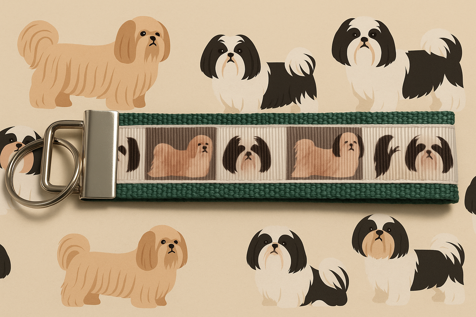 Shih Tzu Dog Lover Keychain Wristlet – Turquoise Webbing
