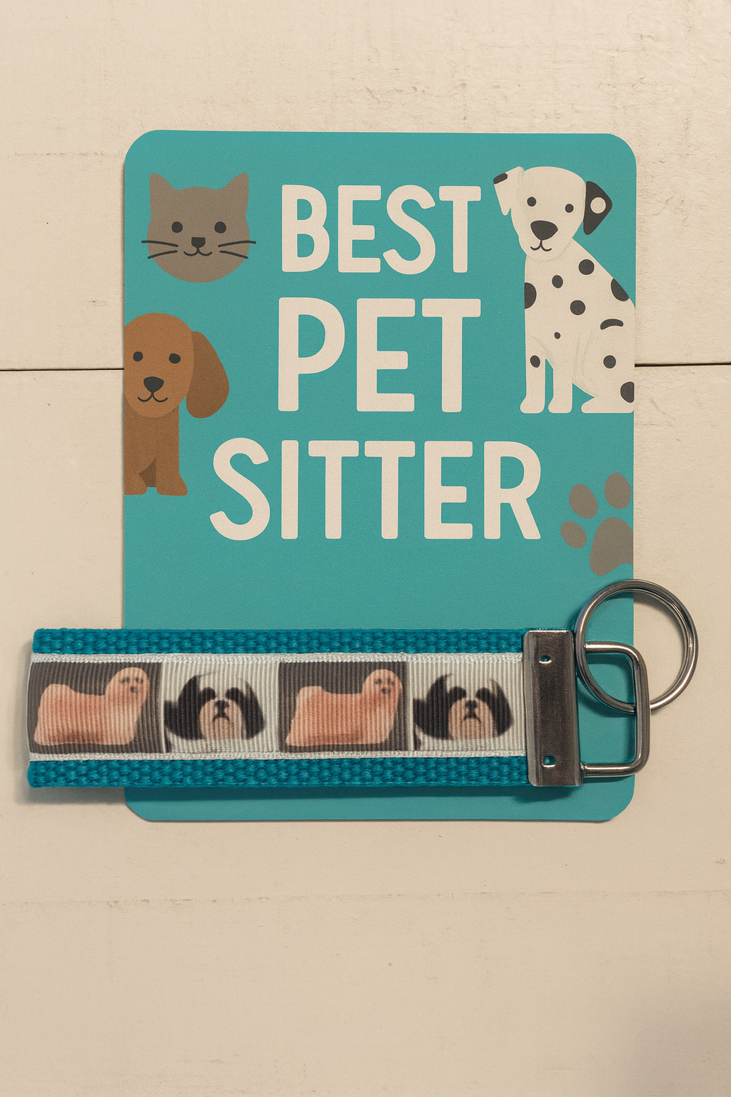 Shih Tzu Dog Lover Keychain Wristlet – Turquoise Webbing