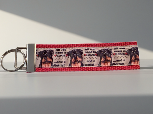All You Need is Love and a Rottie! Cotton Webbing Keychain/ Keyfob/ Wristlet