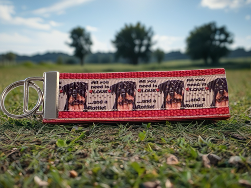 All You Need is Love and a Rottie! Cotton Webbing Keychain/ Keyfob/ Wristlet