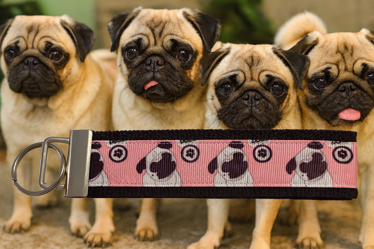 Pug Cotton Webbing Keychain/ Keyfob/ Wristlet