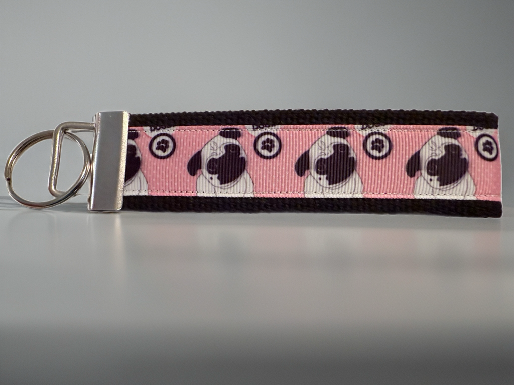 Pug Cotton Webbing Keychain/ Keyfob/ Wristlet