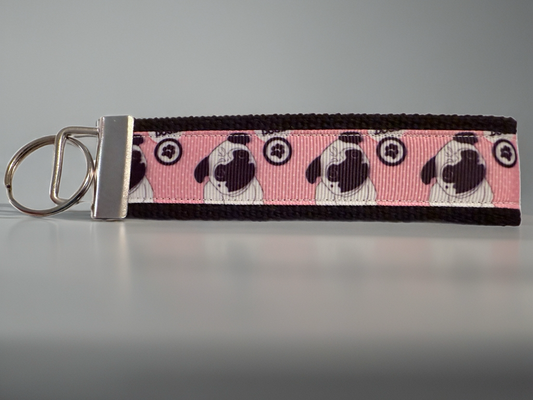 Pug Cotton Webbing Keychain/ Keyfob/ Wristlet