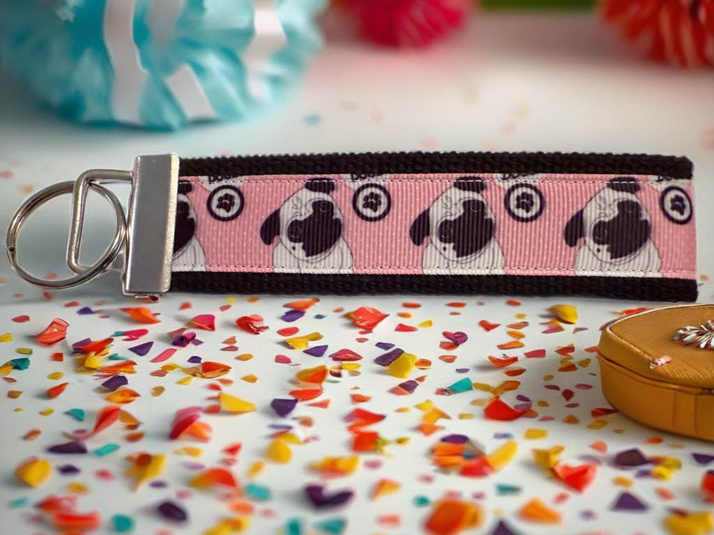 Pug Cotton Webbing Keychain/ Keyfob/ Wristlet