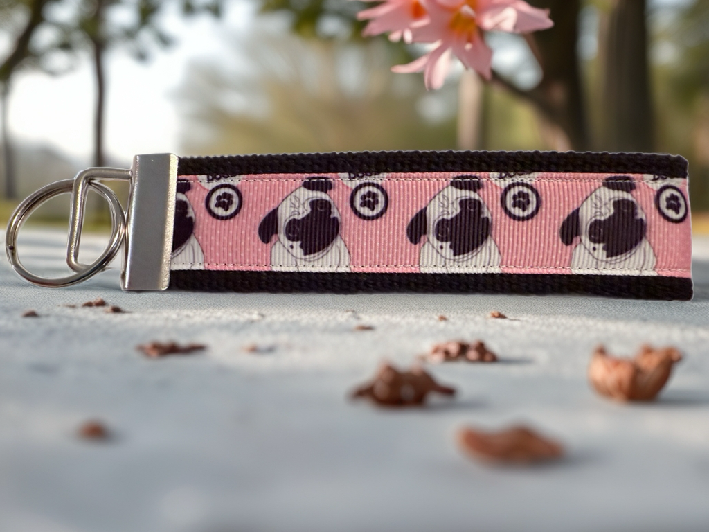 Pug Cotton Webbing Keychain/ Keyfob/ Wristlet