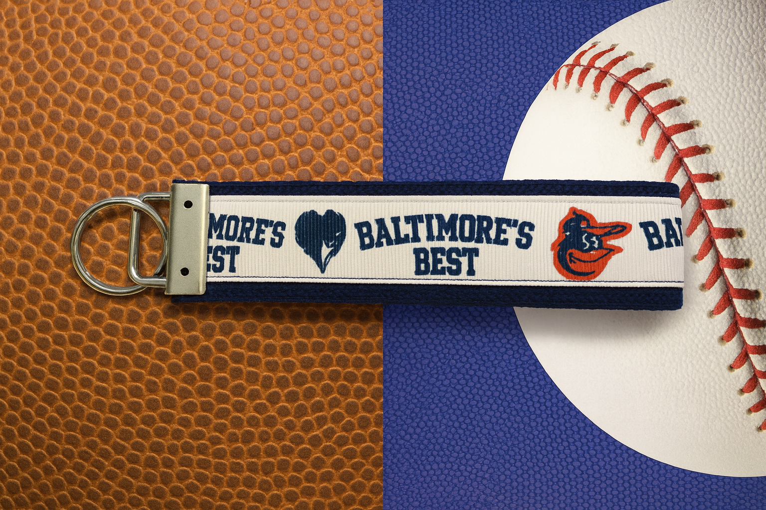 Baltimore's Best Ravens, Orioles and Natty Boh Cotton Webbing Keychain/ Key fob