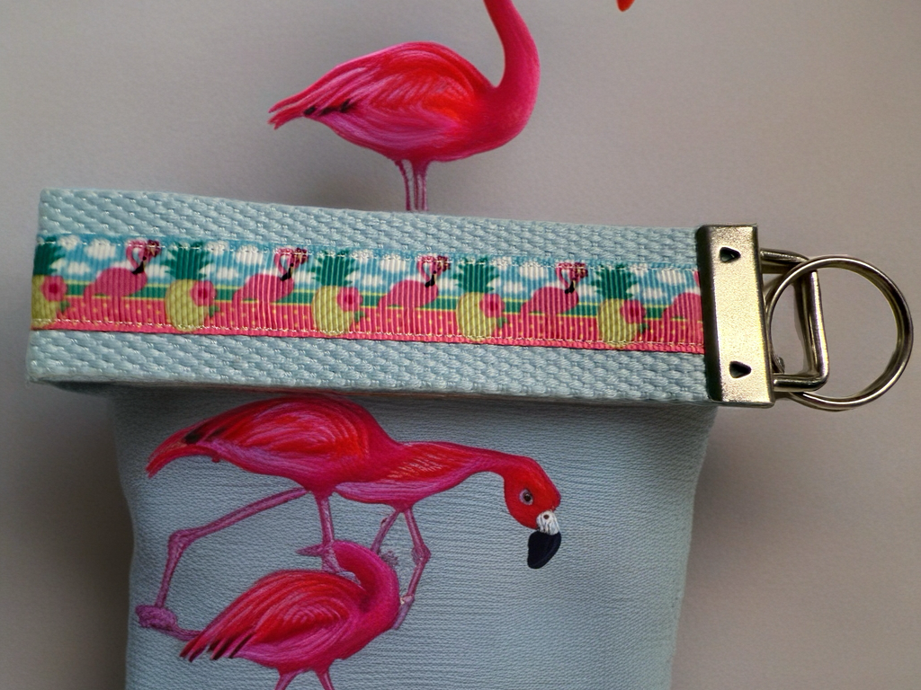 Pink Flamingo Beach Keychain Wristlet