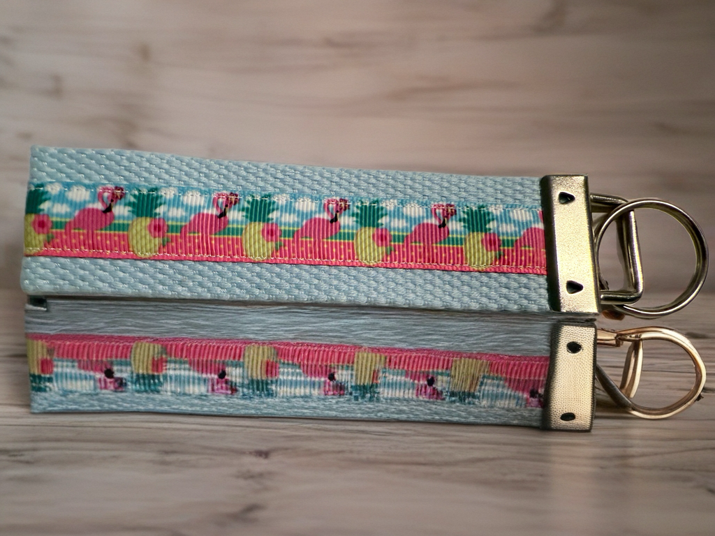 Pink Flamingo Beach Keychain Wristlet