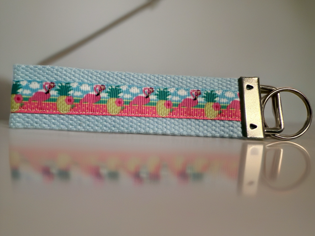 Pink Flamingo Beach Keychain Wristlet