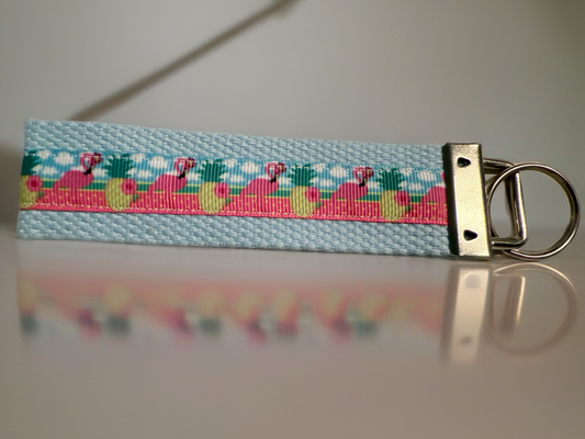 Pink Flamingo Beach Keychain Wristlet