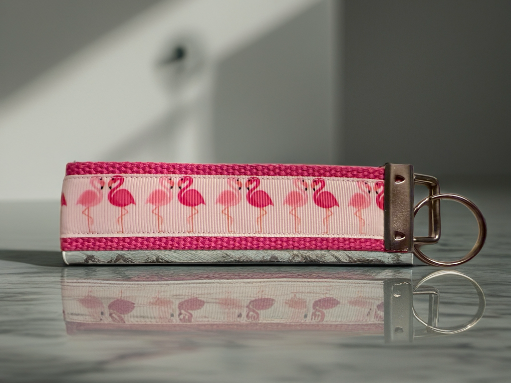 Pink Flamingo Wristlet Keychain – Tropical Style & Everyday Convenience