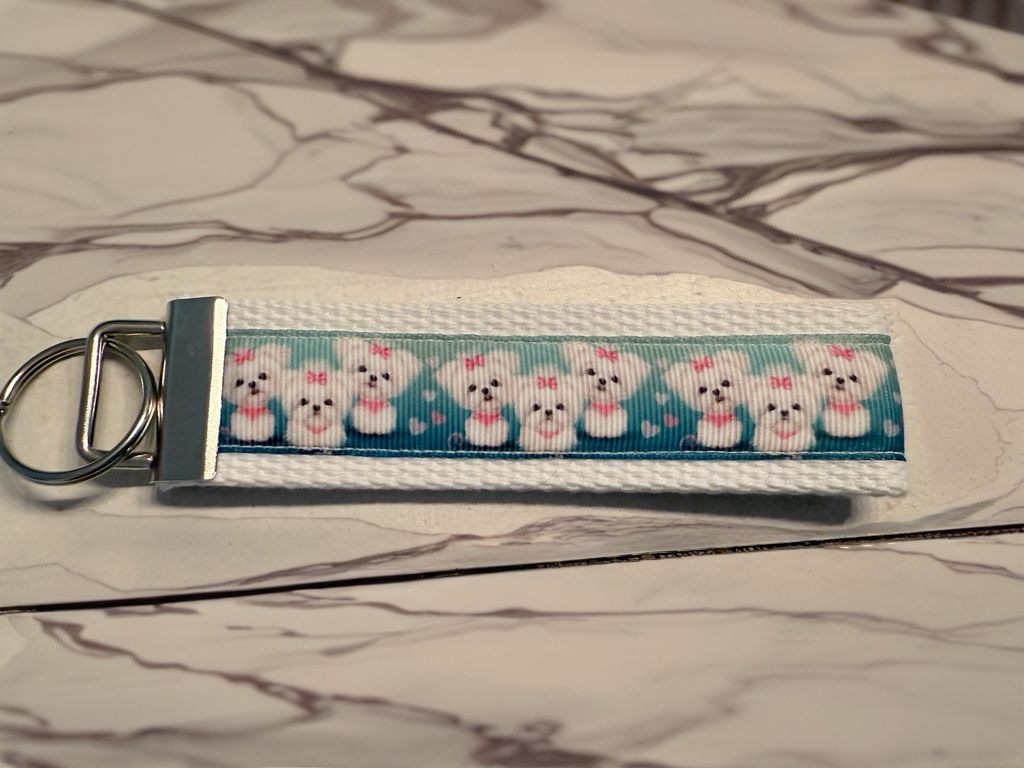 Bichon Frise Keychain Wristlet – Cute Dog Lover Gift, Durable Fabric Key Fob