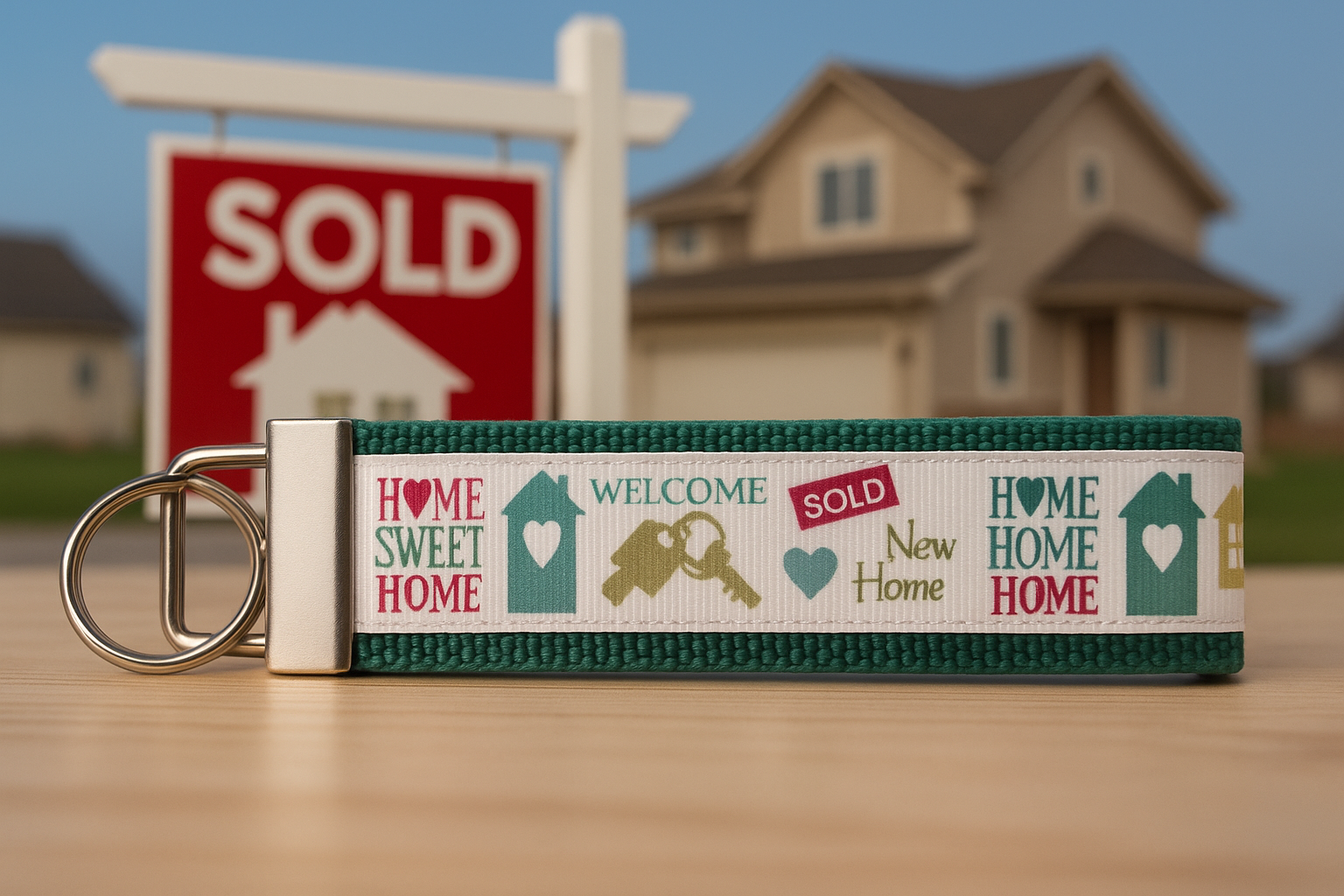 🏡 Home Sweet Home Keychain Wristlet – New Home & Real Estate Gift